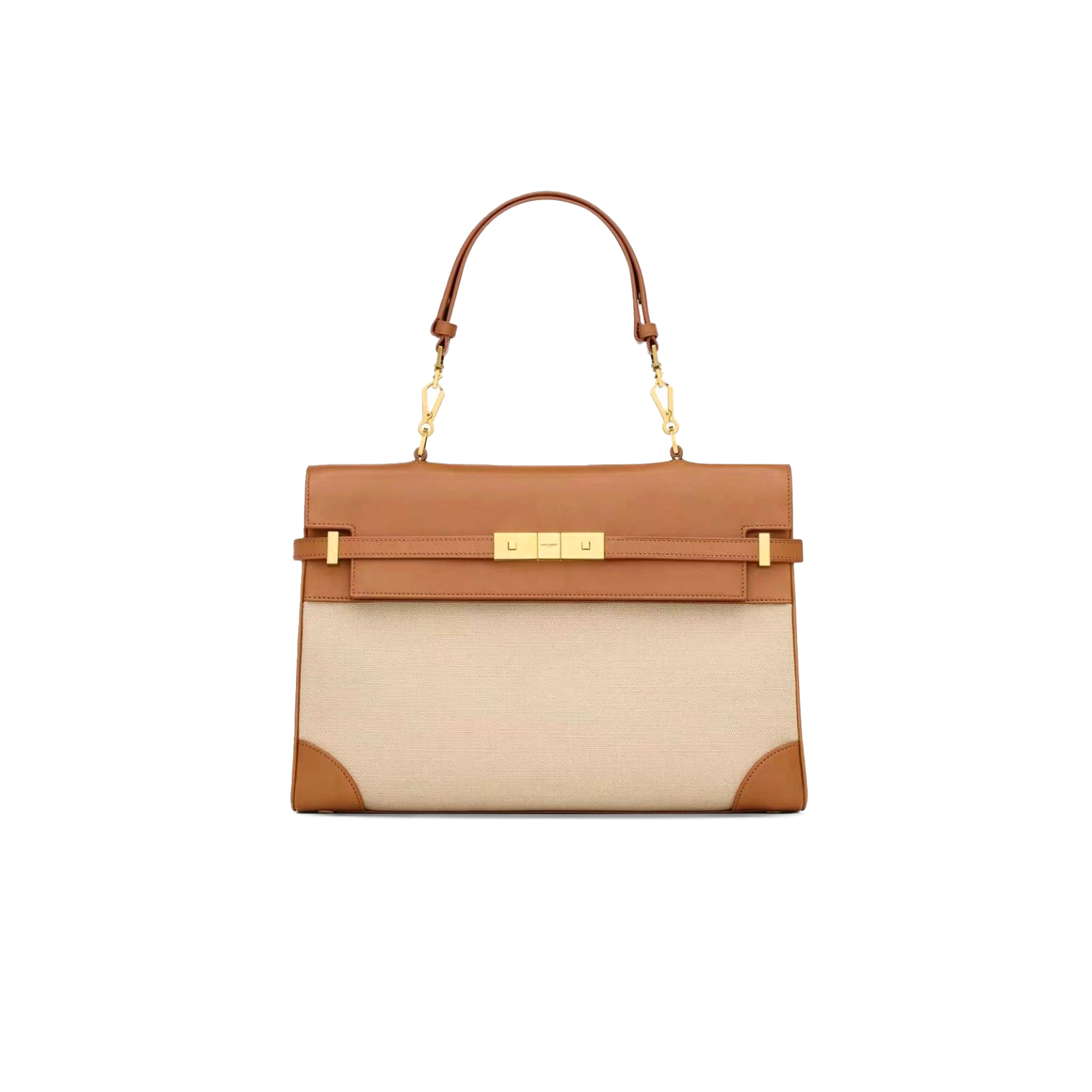 YSL MANHATTAN IN LEATHER AND CANVAS SHOULDER BAG 788283FAC7T9856 (32*23*10.5cm)